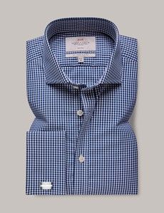 Slim Fit Navy & White Gingham Plaid Non-Iron Shirt-preview1