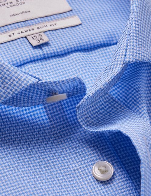 Non-Iron Blue & White Dogtooth Slim Shirt - Windsor Collar - French Cuff