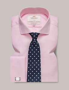 Slim Fit Pink & White Dogtooth Twill Non-Iron Shirt