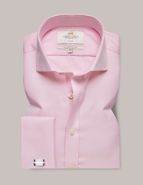 Non-Iron Pink & White Dogtooth Slim Shirt - Windsor Collar - French Cuff-preview