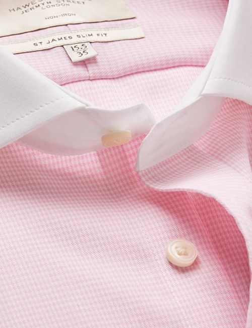 Non-Iron Pink & White Dogtooth Slim Shirt With White Collar and Cuffs-preview