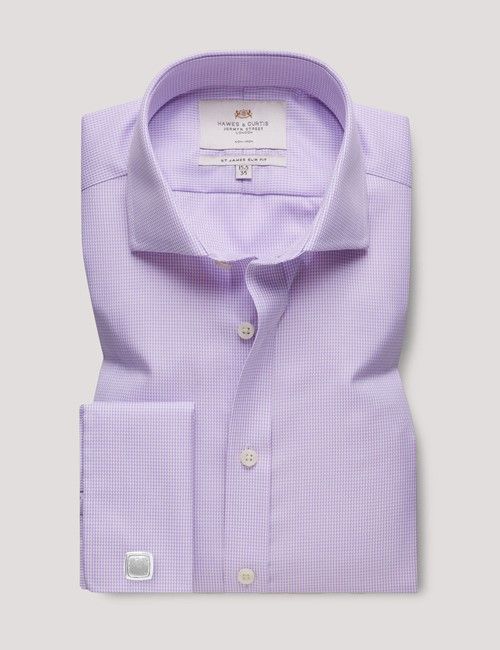 Non-Iron Lilac & White Dogtooth Slim Shirt - Windsor Collar - Double Cuff-preview