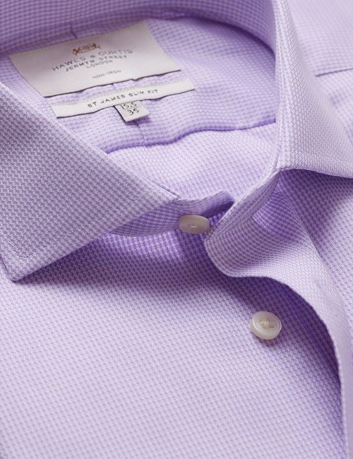 Non-Iron Lilac & White Dogtooth Slim Shirt - Windsor Collar - Double Cuff