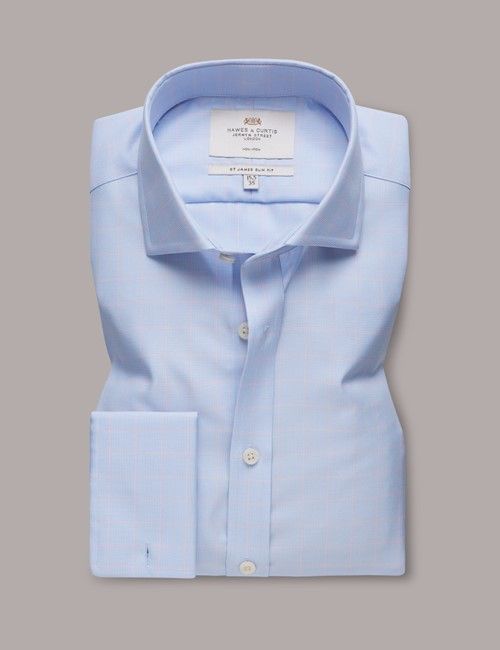 Non-Iron Blue & Pink Check Slim Fit Shirt - Windsor Collar - French Cuff-preview
