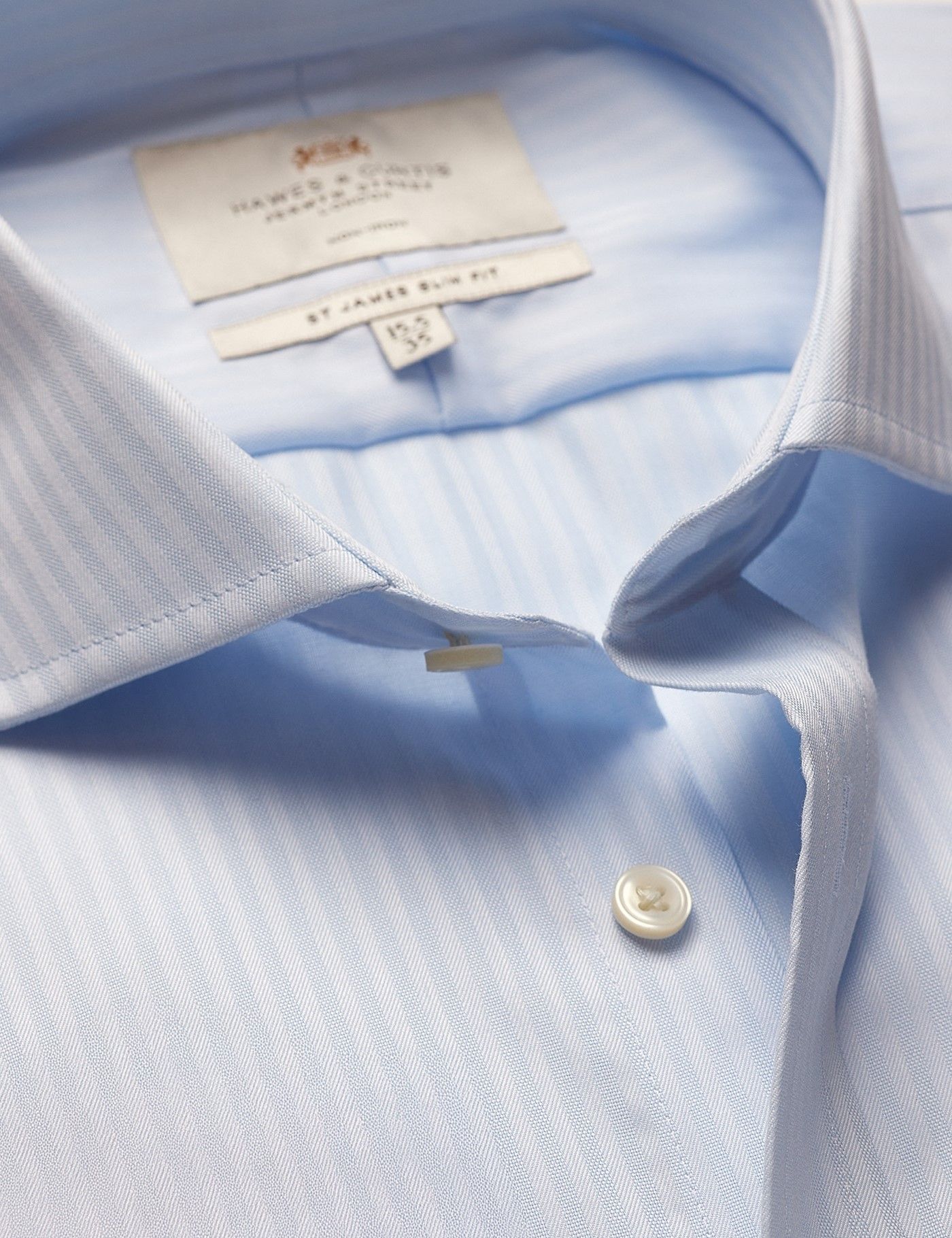Slim Fit Blue Herringbone Stripe Non-Iron Shirt