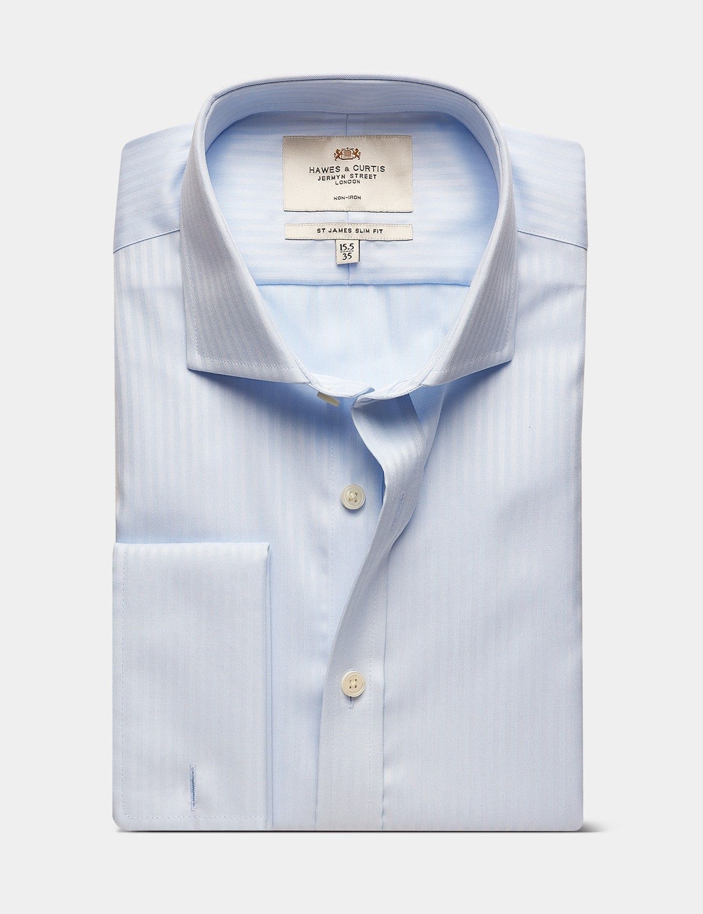 Slim Fit Blue Herringbone Stripe Non-Iron Shirt-preview
