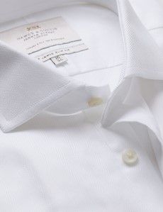 Slim Fit White Herringbone Shirt