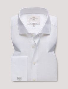Slim Fit White Herringbone Shirt