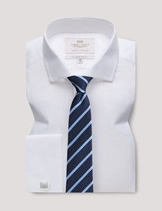 Slim Fit White Herringbone Shirt