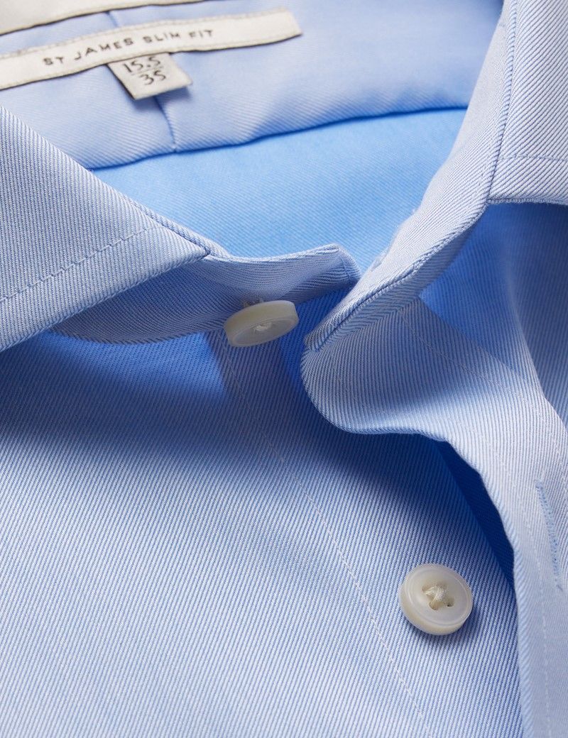 Men's Non-Iron Blue Twill Slim Shirt - Windsor Collar - Double Cuff