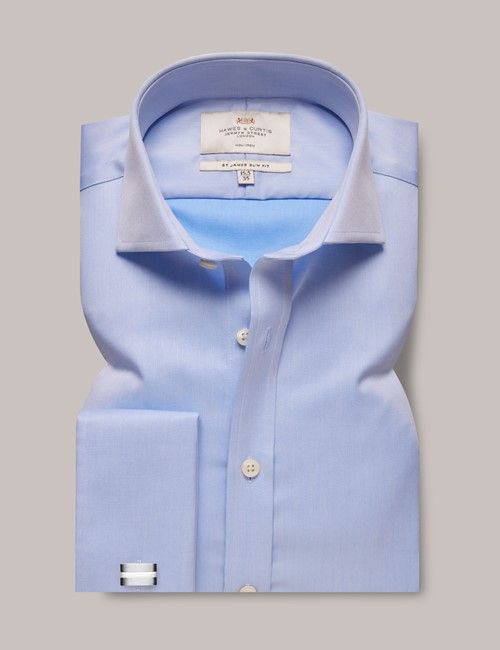 Non-Iron Blue Twill Slim Shirt - Windsor Collar - Double Cuff-preview