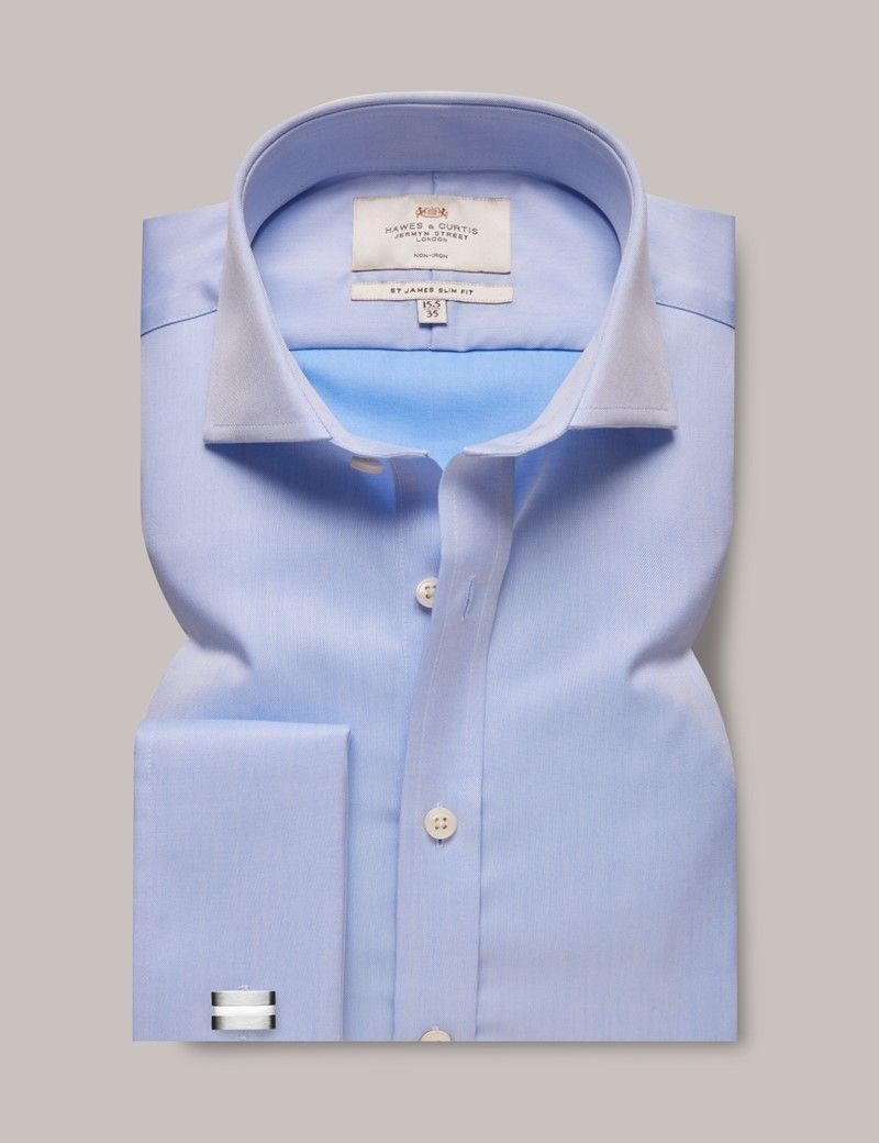 Slim Fit Blue Twill Non-Iron Shirt-preview