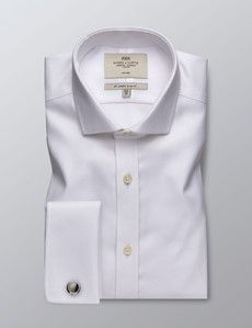 Slim Fit White Fabric Interest Non-Iron Shirt