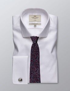 Slim Fit White Fabric Interest Non-Iron Shirt