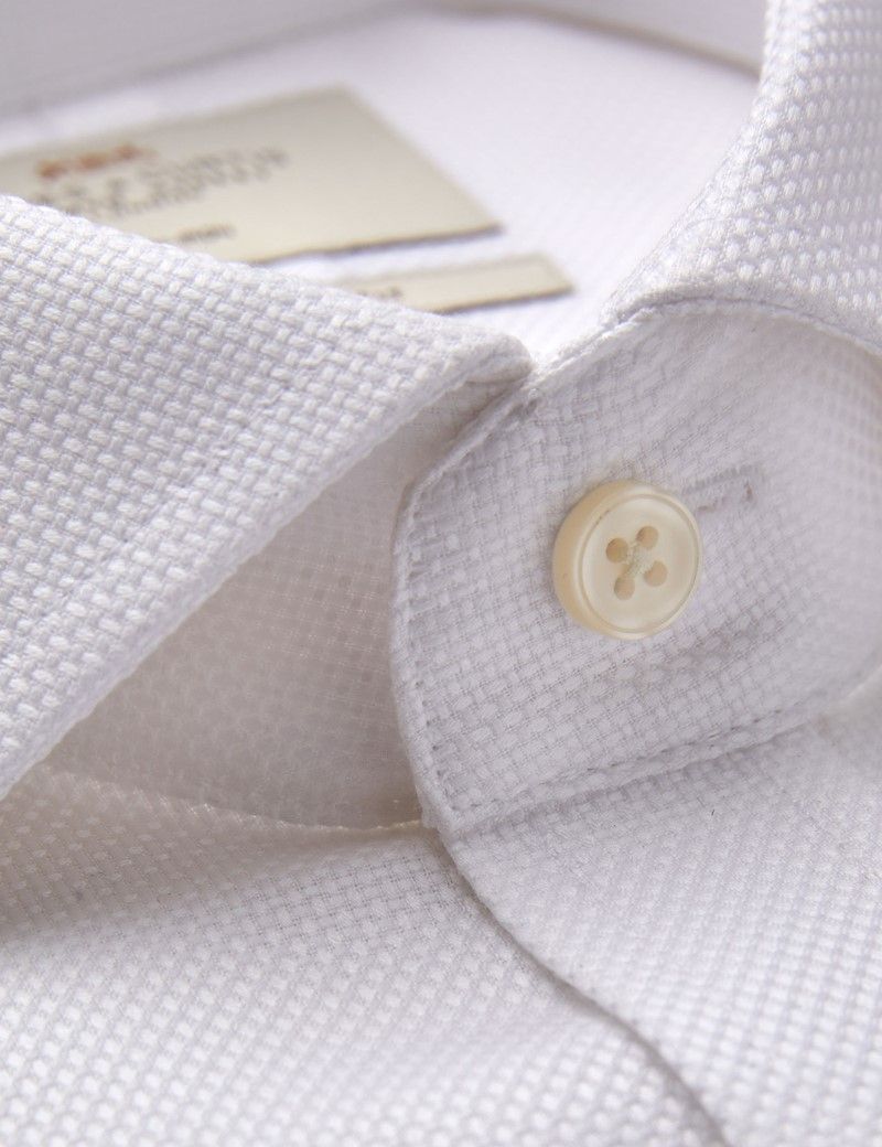 Slim Fit White Fabric Interest Non-Iron Shirt