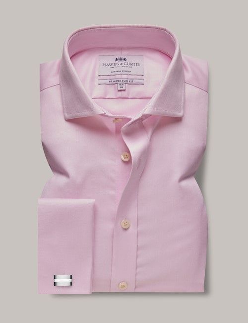 Non-Iron Pink Herringbone Slim Stretch Shirt - Windsor Collar - French Cuff-preview