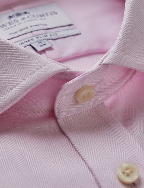 Non-Iron Pink Herringbone Slim Stretch Shirt - Windsor Collar - French Cuff
