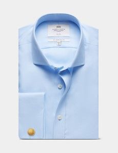 Slim Fit Blue & White Textured Weave Non-Iron Shirt