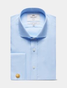Slim Fit Blue & White Textured Weave Non-Iron Shirt