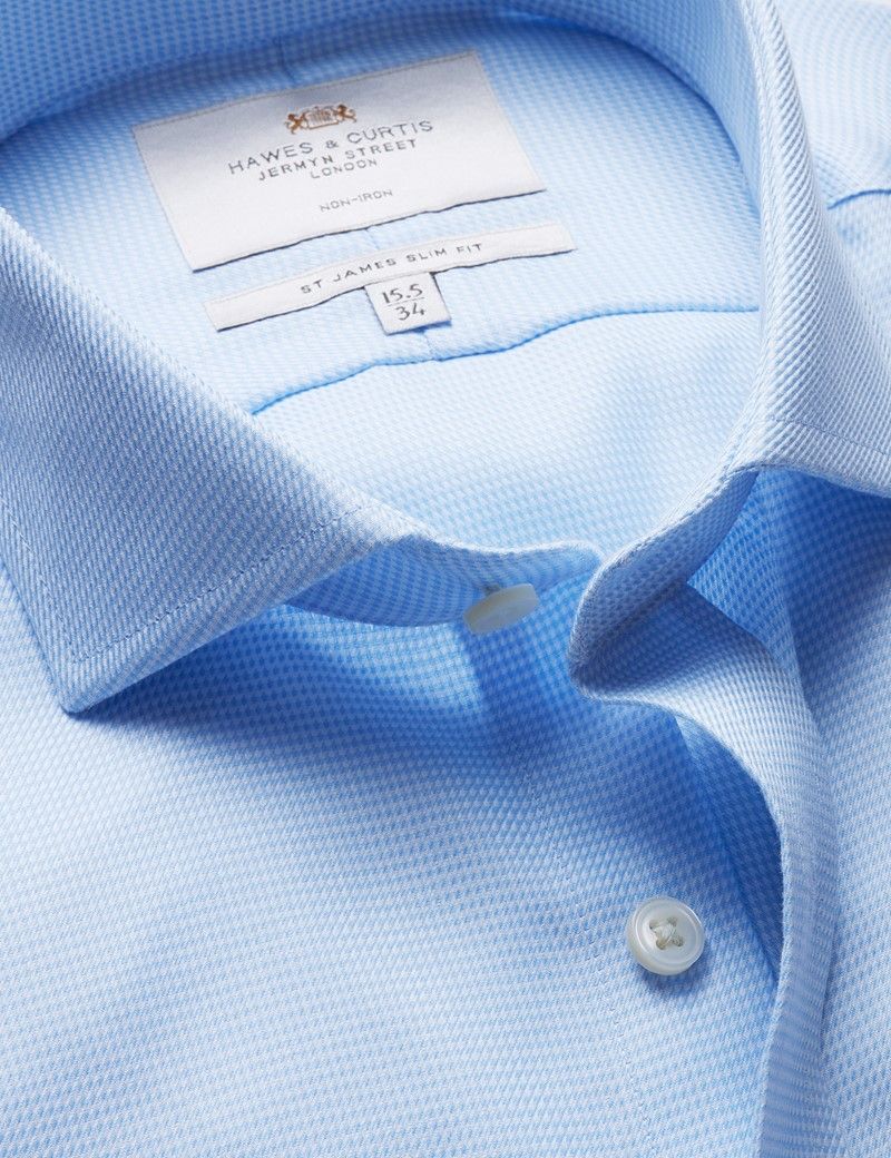 Slim Fit Blue & White Textured Weave Non-Iron Shirt