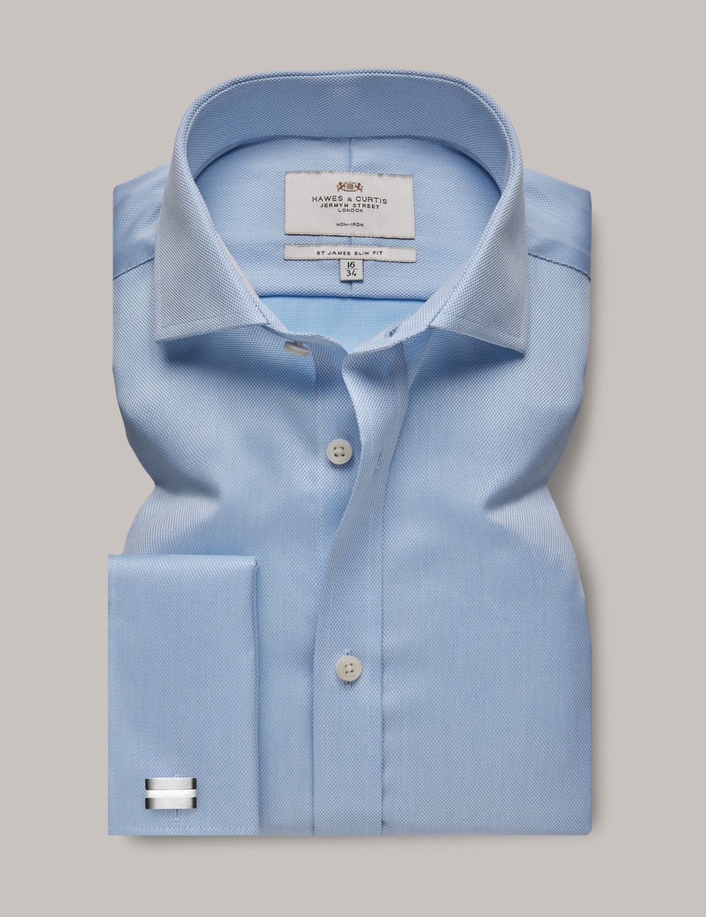 Slim Fit Blue Pique Non-Iron Shirt-preview