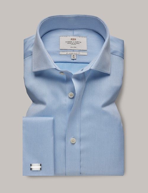 Non-Iron Blue Pique Slim Shirt - Windsor Collar - French Cuff-preview