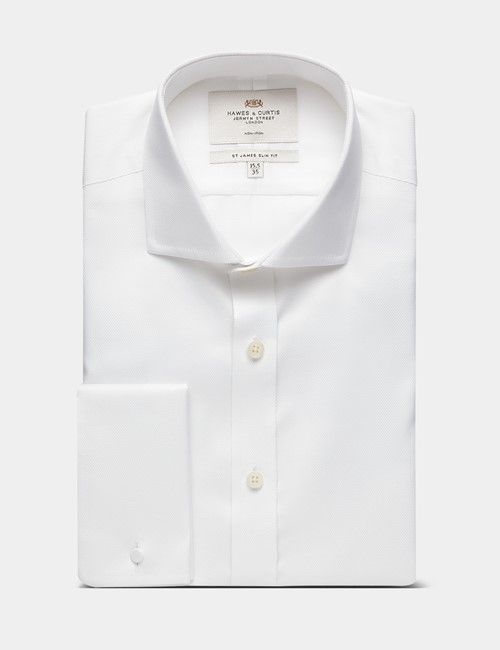 Non Iron White Pique Slim Shirt - Windsor Collar - Double Cuff-preview