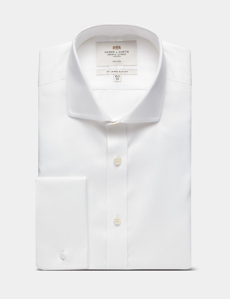 Slim Fit White Pique Non-Iron Shirt-preview