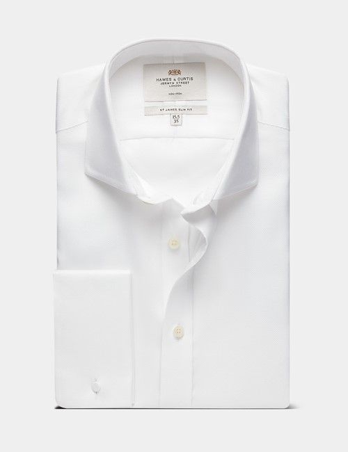 Non Iron White Pique Slim Shirt - Windsor Collar - Double Cuff
