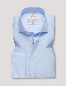 Non-Iron Blue Textured Weave Slim Shirt - Windsor Collar - Double Cuff-preview1