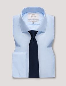 Non-Iron Blue Textured Weave Slim Shirt - Windsor Collar - Double Cuff-preview2