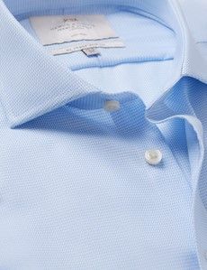 Non-Iron Blue Textured Weave Slim Shirt - Windsor Collar - Double Cuff