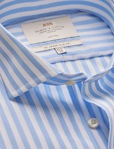 Non-Iron Blue & White Bold Stripe Slim Shirt - French Cuff