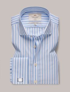 Non-Iron Blue & White Bold Stripe Slim Shirt - French Cuff-preview1
