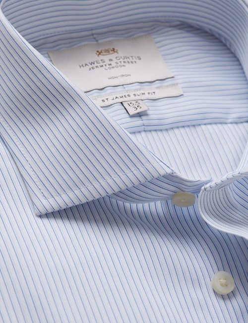 Non-Iron Blue & Navy Guarded Stripe Slim Shirt - French Cuff