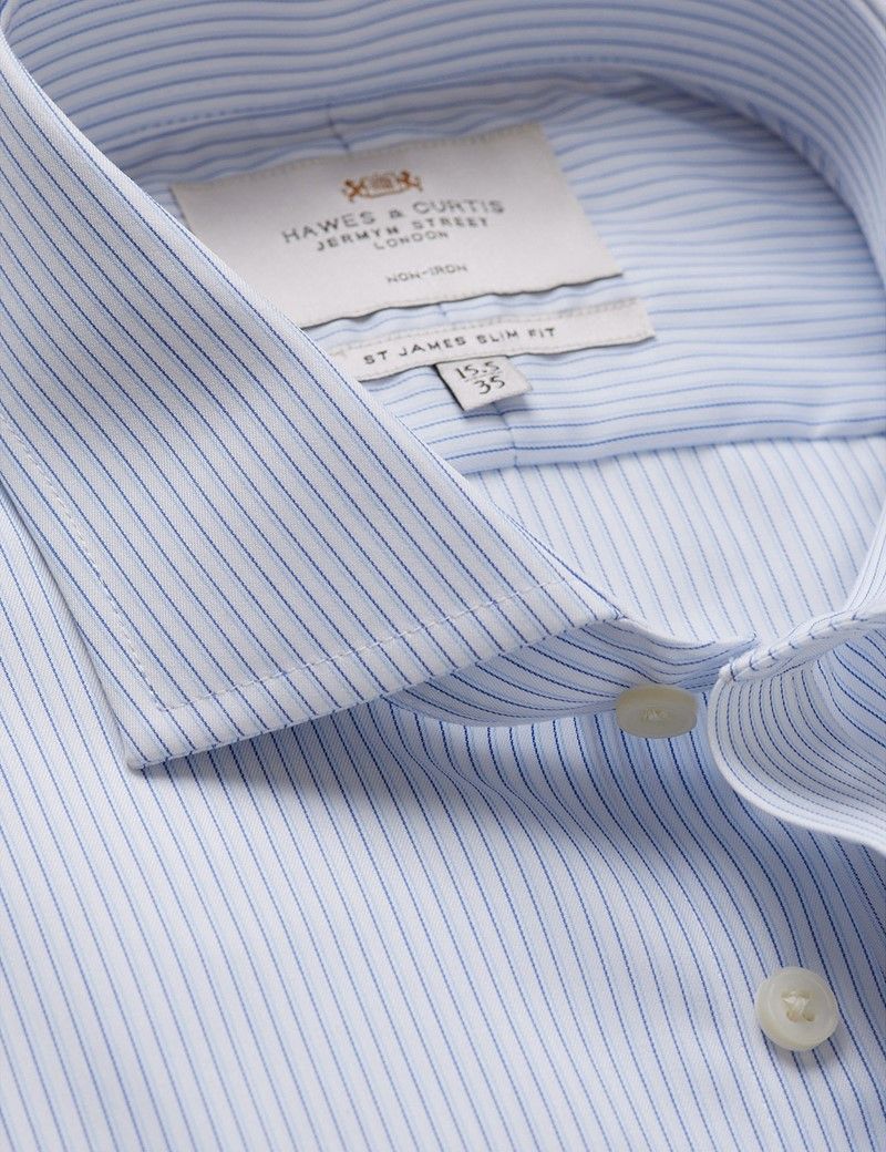 Slim Blue & Navy Guarded Stripe Non-Iron Shirt