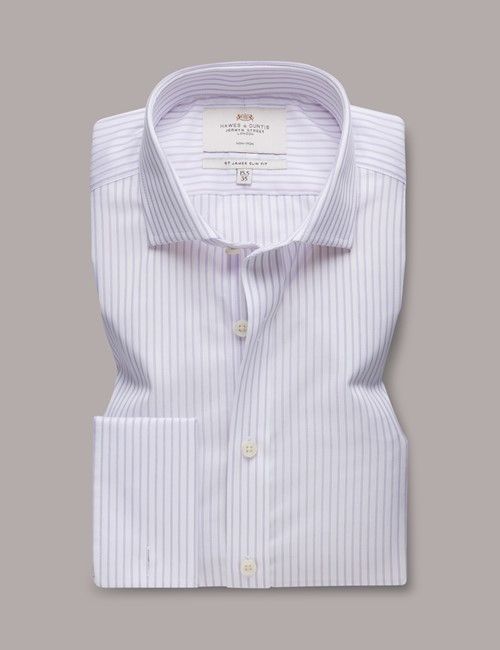 Non-Iron Lilac & White Stripe Slim Fit Shirt - Windsor Collar - Double Cuff-preview