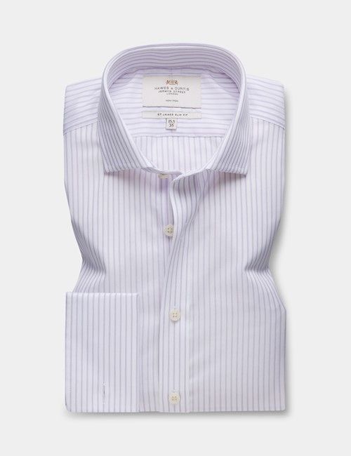 Slim Fit Lilac & White Stripe Non-Iron Shirt-preview