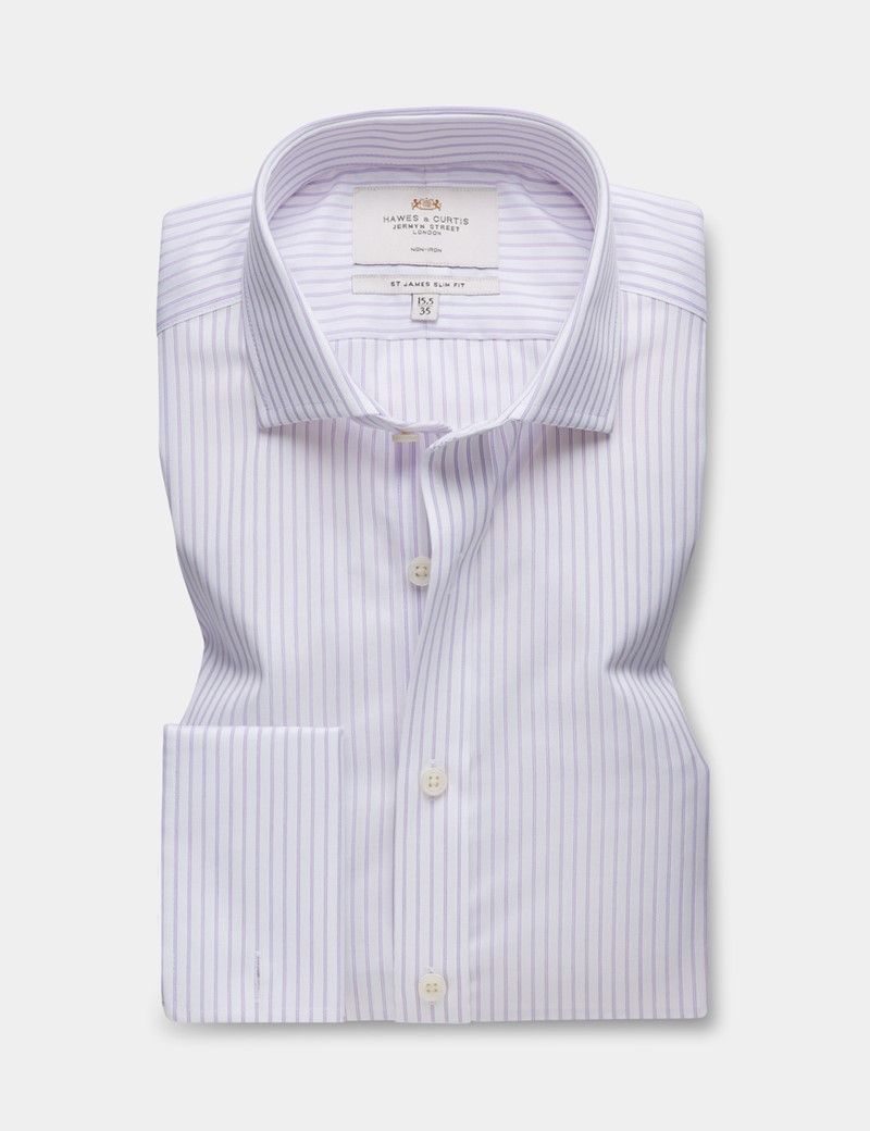 Slim Fit Lilac & White Stripe Non-Iron Shirt-preview
