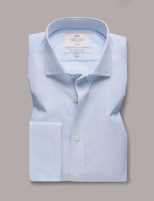 Slim Fit Blue & White Stripe Non-Iron Shirt-preview