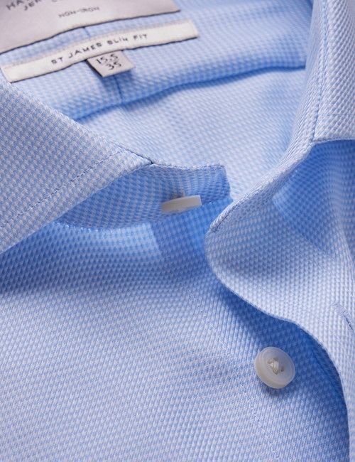 Non-Iron Blue & White Fabric Interest Slim Shirt - Windsor Collar - Double Cuff