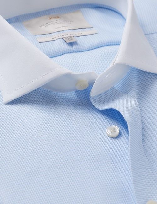Slim Blue & White Semi Plain Non-Iron Shirt-preview