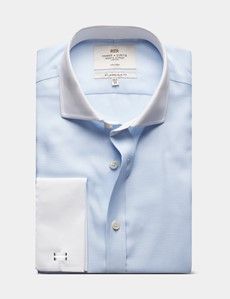 Slim Fit Blue & White Textured Weave Non-Iron Shirt