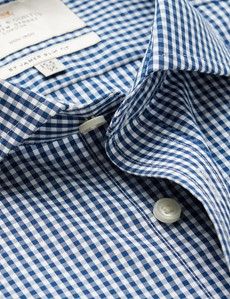 Non-Iron Navy & White Gingham Check Slim Shirt - Windsor Collar