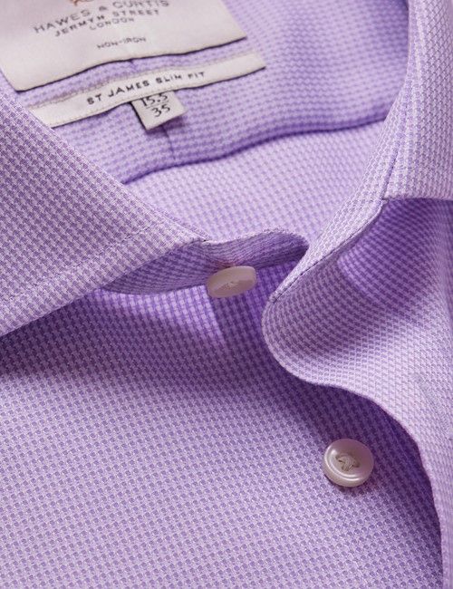 Non-Iron Lilac & White Dogtooth Slim Shirt - Windsor Collar