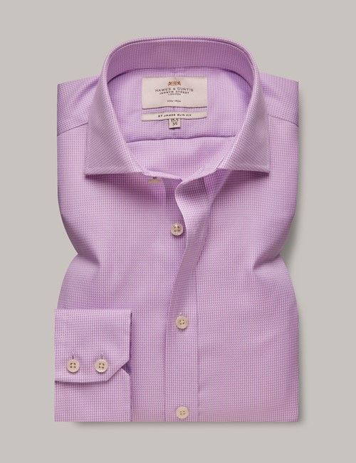 Non-Iron Lilac & White Dogtooth Slim Shirt - Windsor Collar-preview