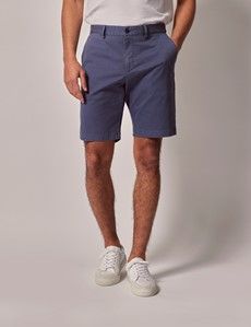 Airforce Blue Garment Dyed Cotton Stretch Chino Shorts-preview3