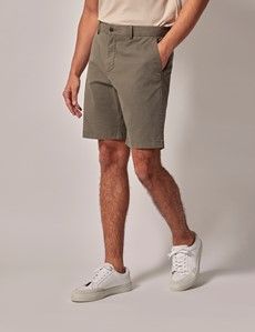 Dusty Olive Garment Dyed Cotton Stretch Chino Shorts