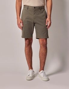 Dusty Olive Garment Dyed Cotton Stretch Chino Shorts-preview3