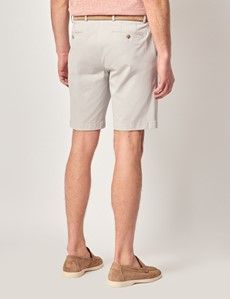 Pale Grey Garment Dyed Cotton Stretch Chino Shorts-preview2